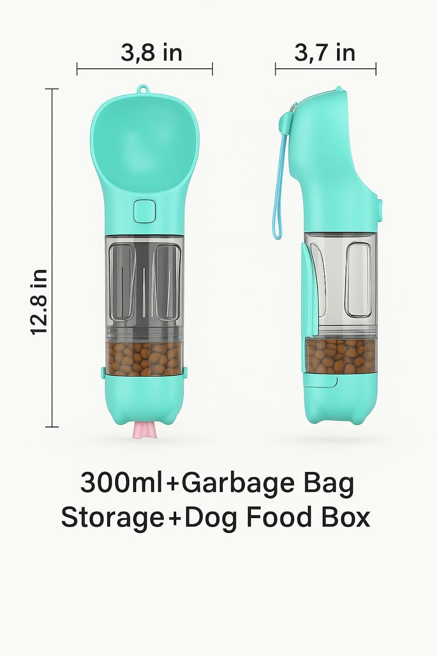 Multifunction Dog Water Bottle – With Food Container, Waste Bags & Poop Scoop
