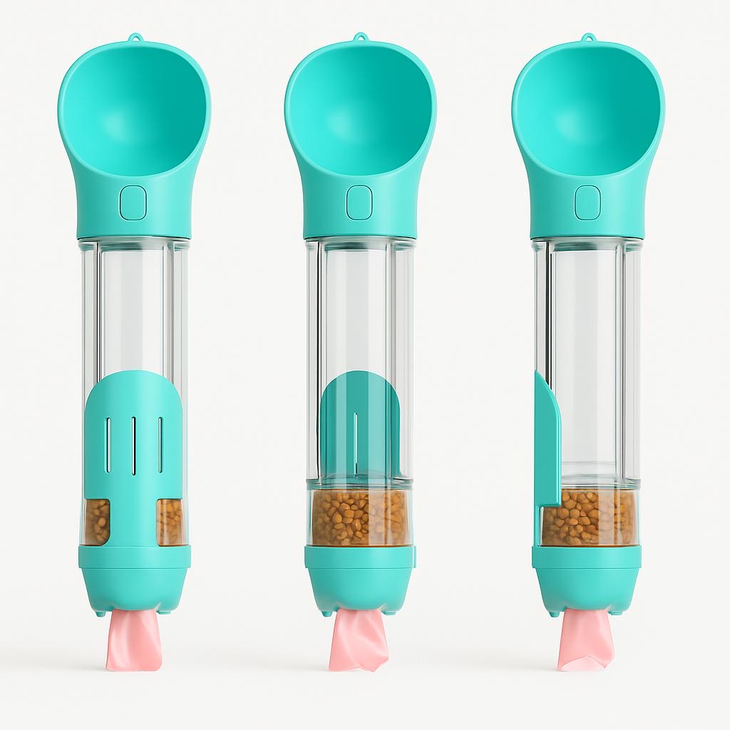 Multifunction Dog Water Bottle – With Food Container, Waste Bags & Poop Scoop